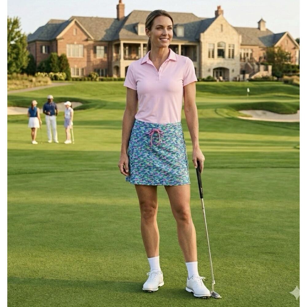 PGA Tour Skirt/Skort Pickleball Tennis Golf Preppy Pockets Pink/Green Lilly Sz L